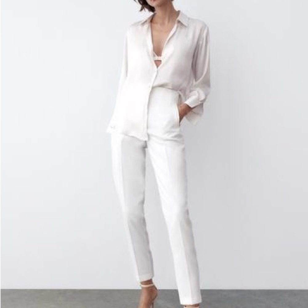 Zara high waisted pants white